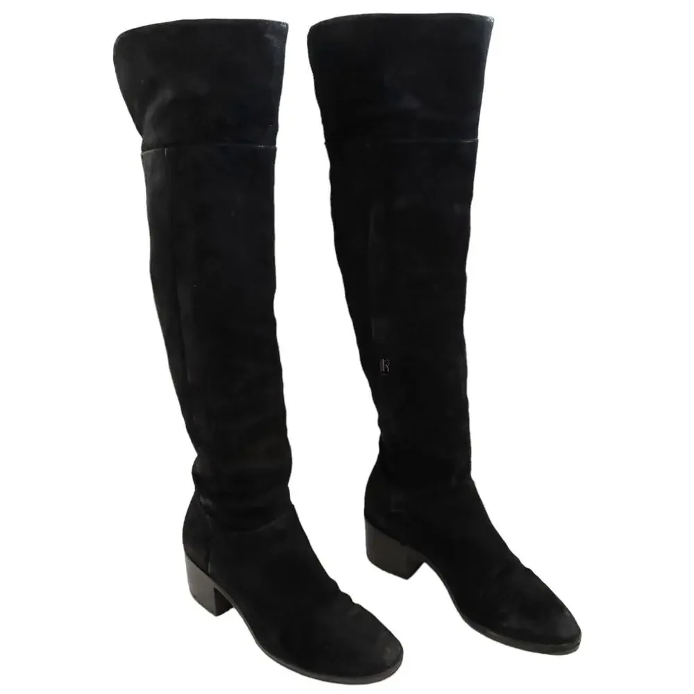 RAG & BONE Ashby suede leather black casual over the knee block heel boots 37 7